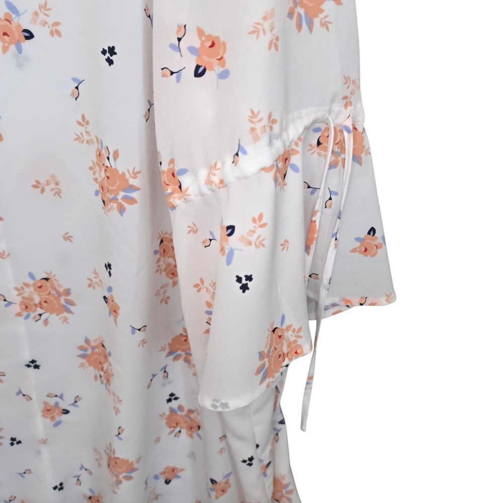 Lane Bryant Top Womens Plus 28 White Pink Floral Print Semi Sheer Blouse Casual - Picture 3 of 7